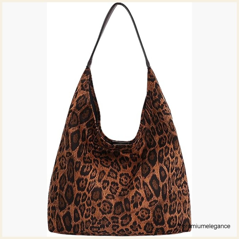 Large Faux Suede Tote Bag With Animal Print And Magnetic Closure